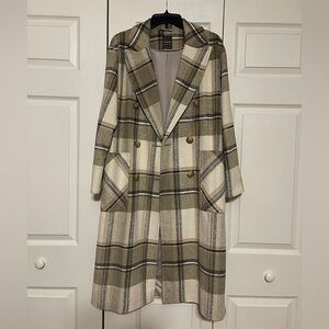 Primark Beige and Black Plaid Trench Coat
